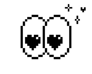 Obraz premium Y2k pixel smile heart-shaped eyes retro sticker. Eye pixel art icon. Emoji. Editable pixel vector black element. Game abstract element. Bold and groovy geometric shape for collage, poster. Mood of 90s