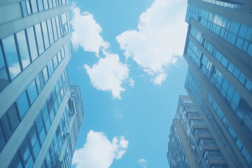 blue sky background with buildings, skyscrapers, office buildings,