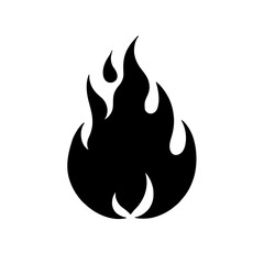 Minimalist black silhouette of a fire flame on white background