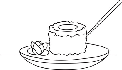 Minimalist Sushi Plate Line Art Illustration