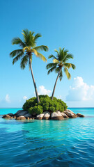 Naklejka premium tropical island palm trees blue ocean