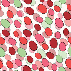 Happy Easter seamless pattern with eggs on color background. Polka dots design for card, postcard, wallpaper, posters. Vector stock illustration. Cartoon style.