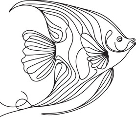 Angelfish Line Drawing Vector | Minimalist Fish Illustration