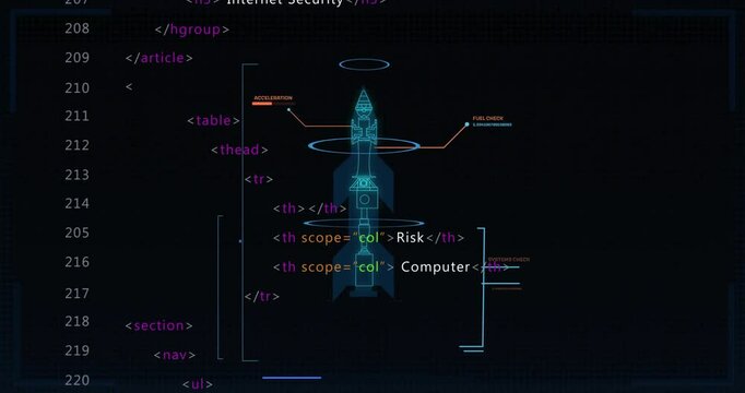 Animation of rocket diagram highlighting Spyware class with coding elements in school