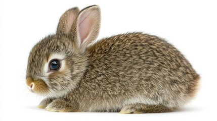 Obraz premium Adorable Brown Baby Rabbit on White Background
