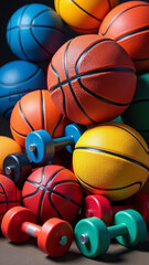 vibrant sports equipment collection showcases basketballs weights various colors fitness
