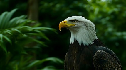 Obraz premium Majestic Bald Eagle in Lush Green Forest