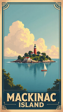 vintage style poster featuring mackinac island canvas wall decor travel home