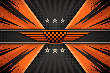 Abstract racing background with checkered flag and wings.