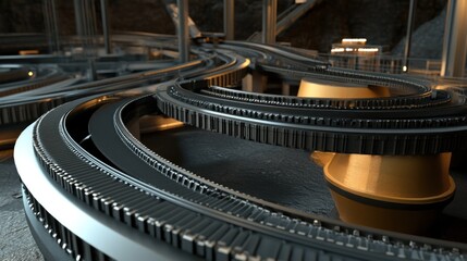 Naklejka premium The futuristic industrial structure shows complex mechanical components and pathways