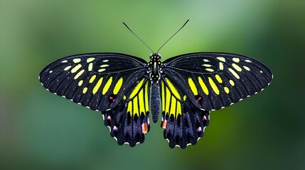 Naklejka premium Black And Yellow Butterfly On Green Background