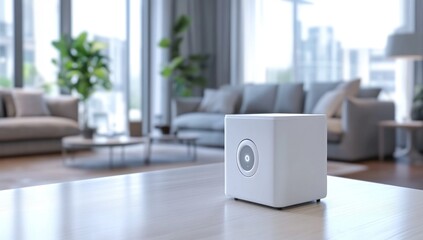 Modern Smart Home Device on Table in a Luxurious Living Room