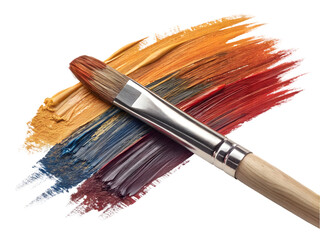 Fototapeta premium Creative process of blending vibrant acrylic paints with a brush on a palette for artistic expression at an art studio