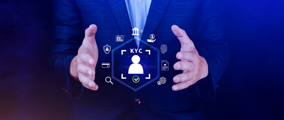 KYC, verification concept, KYC Know Your Customer Technology. Business verifying identity clients, Client authentication access personal financial data, digital technology against digital cyber crime.
