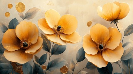Golden Floral Symphony: An Exquisite Painting of Luxurious Yellow Flowers