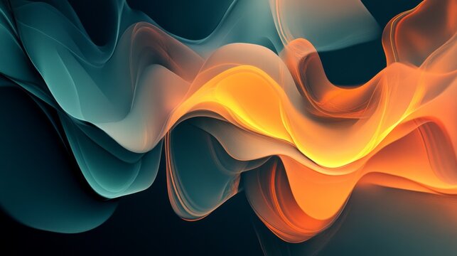 deep teal and orange abstract background with smooth gradients and layered waveforms, futuristic and elegant, artistic and vibrant composition