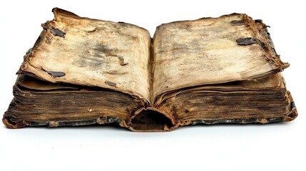Aged Book Open on White Background