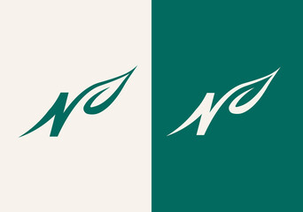 letter n leaf logo. Letter N initial with leaf logo vector design template. N leaf logo design N Leaf Logo Letter Design with Green Leaf Outline