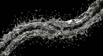 Water Splashing Across Black Backdrop Creates Dynamic Liquid Movement