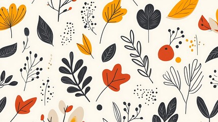 Obraz premium Autumnal leaves and branches pattern. Simple, minimalist design