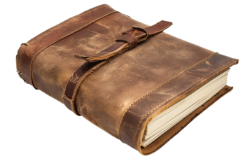 Sophisticated blank journal with a minimalist leather cover for modern journaling isolated on transparent background