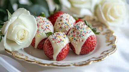 Fresh strawberries in milk with cream
