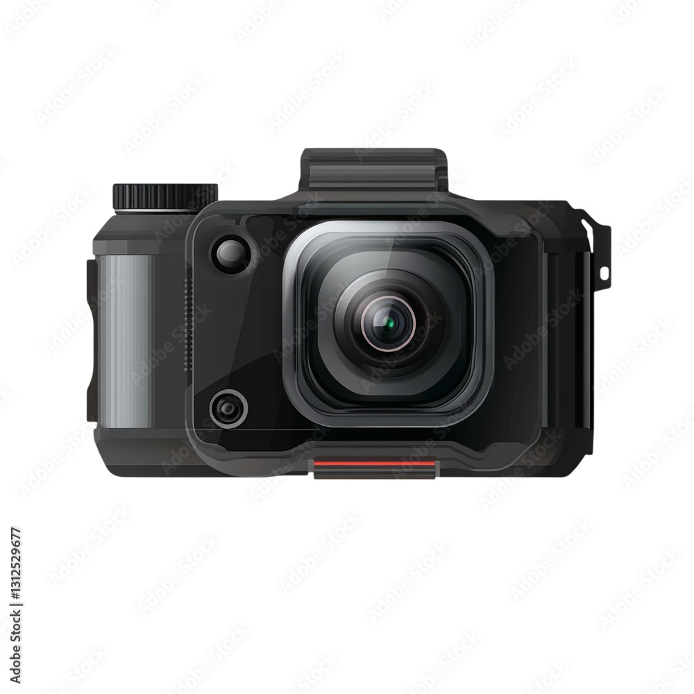 Poster action camera with rugged case isolated on transparent background