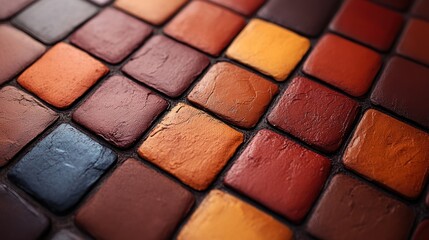 Fototapeta premium A Colorful Mosaic of Earthy Tones: A Close-Up View of Textured Tiles