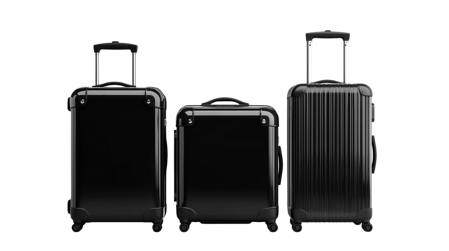 black travel suitcase , luggage isolated on white background . transparent png 	