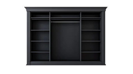 black Wardrobe With Shelves isolated on white background , transparent png 