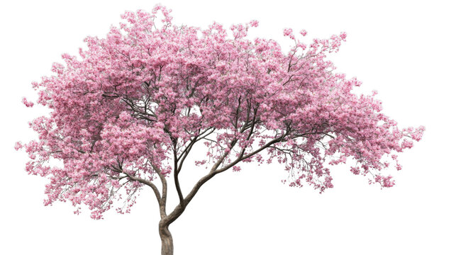 Blooming pink cherry blossom tree on transparent background