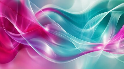 dynamic abstract design with bright teal and pink overlapping waveforms, glowing highlights and smooth gradients, artistic and futuristic, modern and vibrant composition