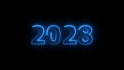 2028 Sal neon text background, Glowing neon sign in blue colour number illustration.