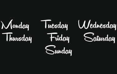 Days of the week,Monday,Tuesday,Wednesday,Thursday,Friday,Saturday,Sunday vector icon