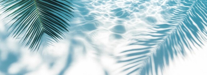 Palm Leaf Shadow on Water, Teal and White Aesthetic, Summer Concept Summer, Tropical