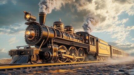 Naklejka premium A 3D-rendered steam locomotive train.