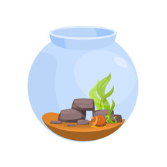 Colorful vector illustration of aquarium with aquatic plants for decorative, educational materials, children's books, digital projects related to marine life. Aquarium isolated on white background