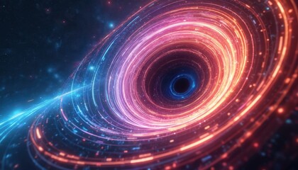 Obraz premium Swirling vortex of space-time with light trails stretches into infinity of black hole. Cosmic spiral of energy, gravity. Universe galaxy warp, physics star nebula, sci-fi event horizon, astrophysics