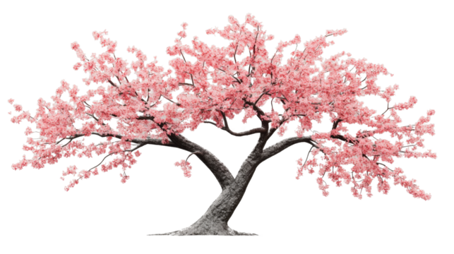 Blooming cherry blossom tree with pink flowers on transparent background - Powered by Adobe