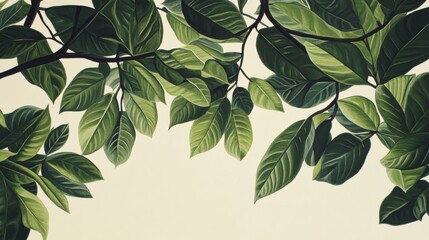 Lush Green Leaves Oil Painting, Botanical Illustration, Canopy Concept Keywords foliage, nature