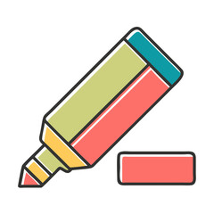 Colorful highlighter pen icon with cap, creative writing concept