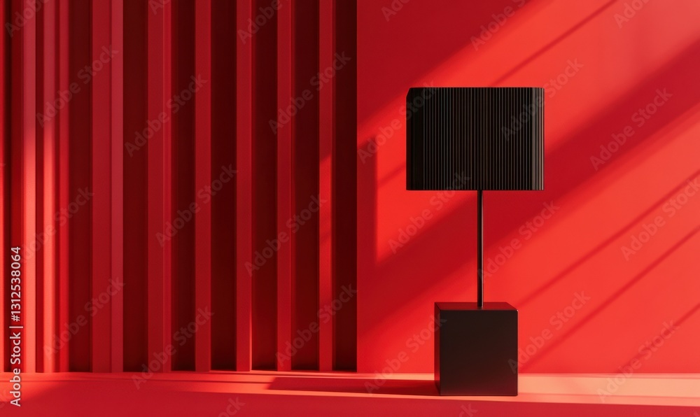 Poster modern table lamp on cube in a red room