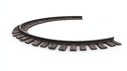 Fototapeta premium A curved railroad track, isolated against a white background. 3D illustration