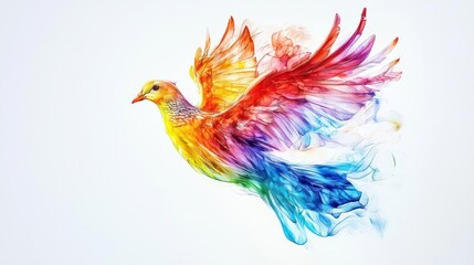 Colorful Rainbow Bird in Flight Watercolor Painting