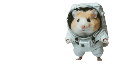 Hamster astronaut floating in space wearing spacesuit with transparent background