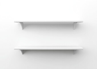 3D render of two empty white shelves with rounded corners on a pure white background, front view