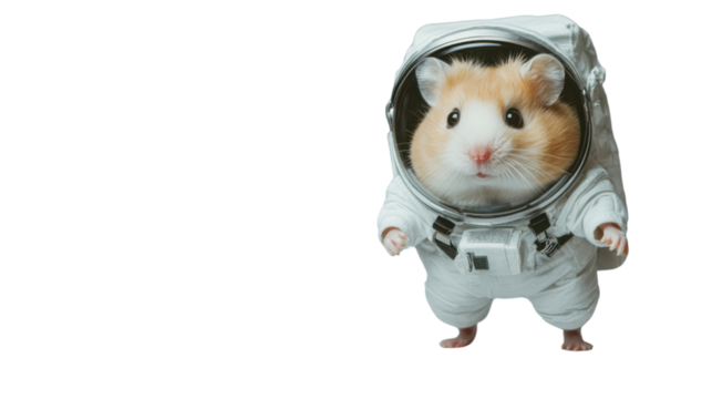 Hamster astronaut floating in space wearing spacesuit with transparent background