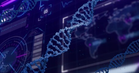 DNA strand with binary coding, processing scientific data in animation style - Powered by Adobe