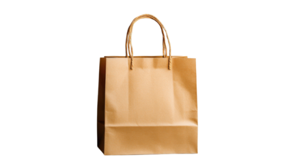 Brown paper shopping bag standing on transparent background