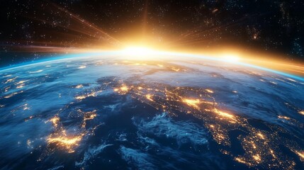 Earthrise Sunrise over City Lights, Global Perspective, Space View, Planet Earth, Nightlights Earth, Space